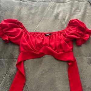 red cropped top